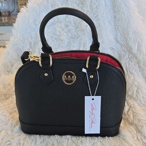 Marilyn Monroe black Dome Satchel handbag, w/ gold "MM" logo handles & strap NWT